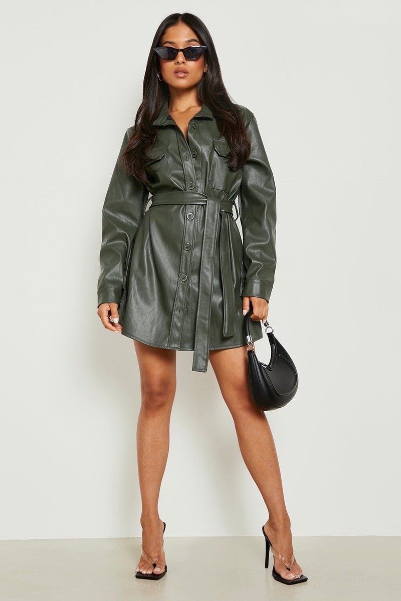 Oversized Shirt Boohoo Leather Shirt Boohoo NWT! Green Olive Khaki Petite Pu Utility Belted Shirt Dress Size Oversized Shirt Boohoo Leather Shirt Boohoo NWT! Green Olive Khaki Petite Pu Utility Belted Shirt Dress Size