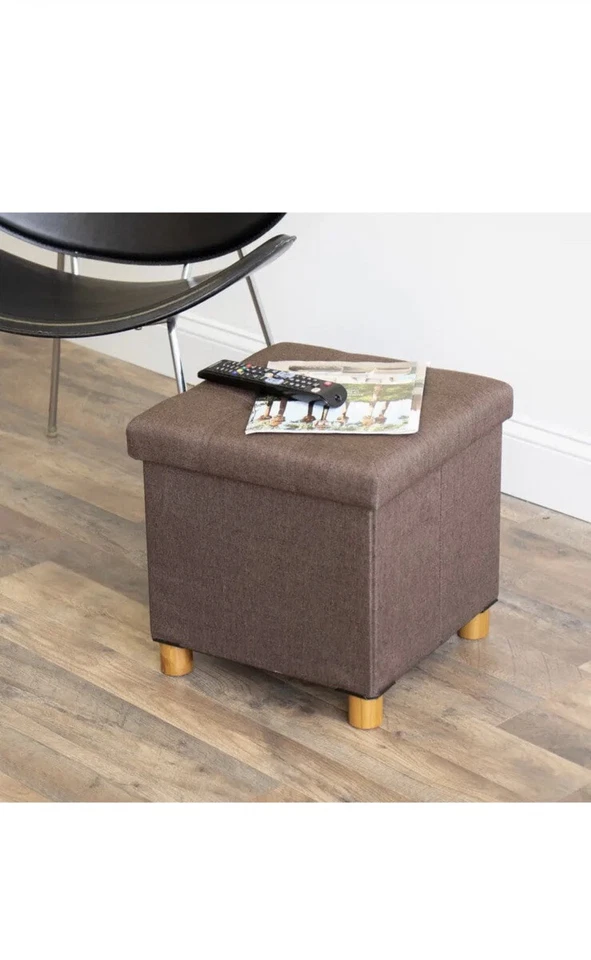 Humble Crew Cube Storage Ottoman Collapsible Foot Stool Brown Pillow Top Tray - Image 2 of 4