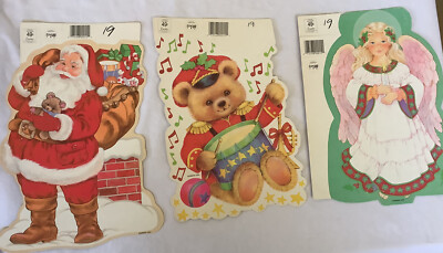 Vintage Eureka USA Diecut 2 Sided Christmas Wall Window Decor Santa Bear Angel