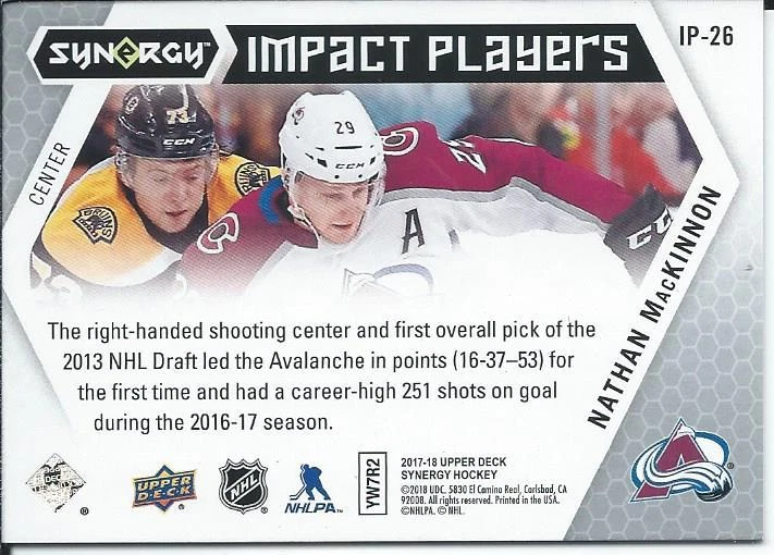 2017-18 Upper Deck Synergy NATHAN MACKINNON Impact Players #IP-26 Colorado - Image 2 of 2