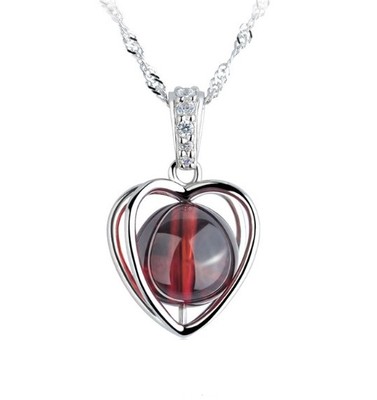 SILVER Love Heart Halo Pendant Necklace 18'' Chain Pomegranate Crystal Gift Box