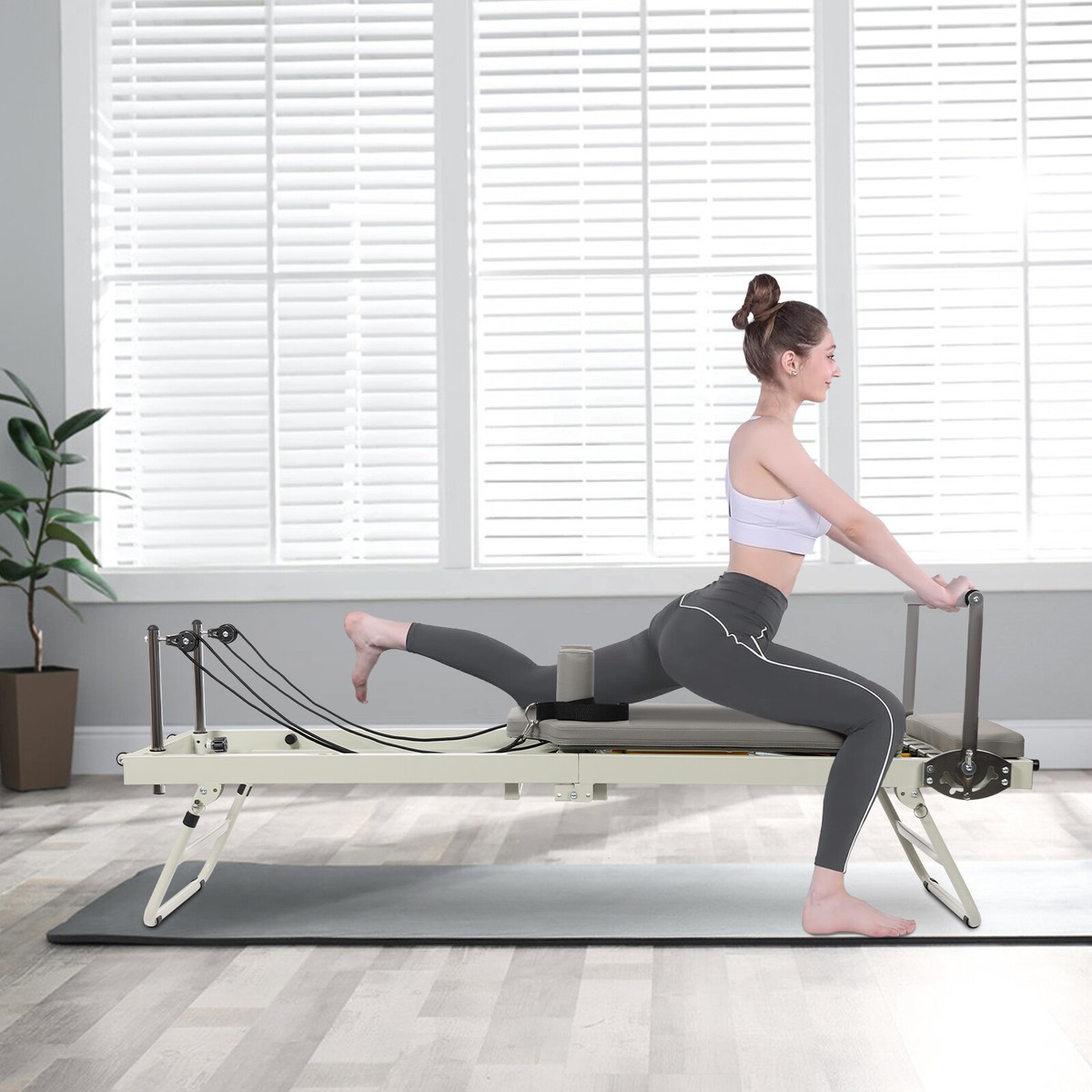 Foldable Pilates Reformer Machine, Multifunctional Yoga Fitness