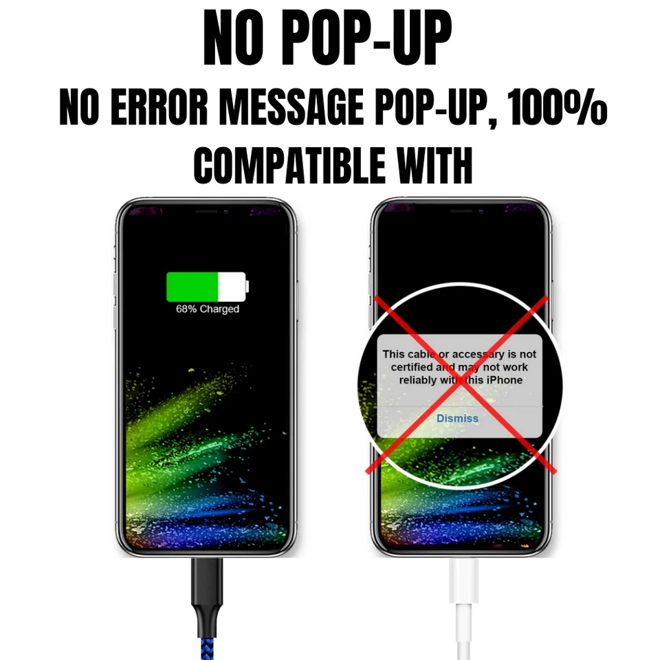 6 PACK Braided USB Fast Charger Cable 10ft Long For iPhone 14 13 12 11 XR 8 7 6 - Image 2 of 4