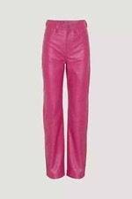 Pantalon En Cuir D'Agneau Véritable Rose Fluo Pour Femme Slim Fit Biker Moto