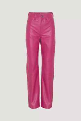 Women's Hot Pink Genuine Lambskin Leather Pants Slim Fit Biker Motorcycle Pant