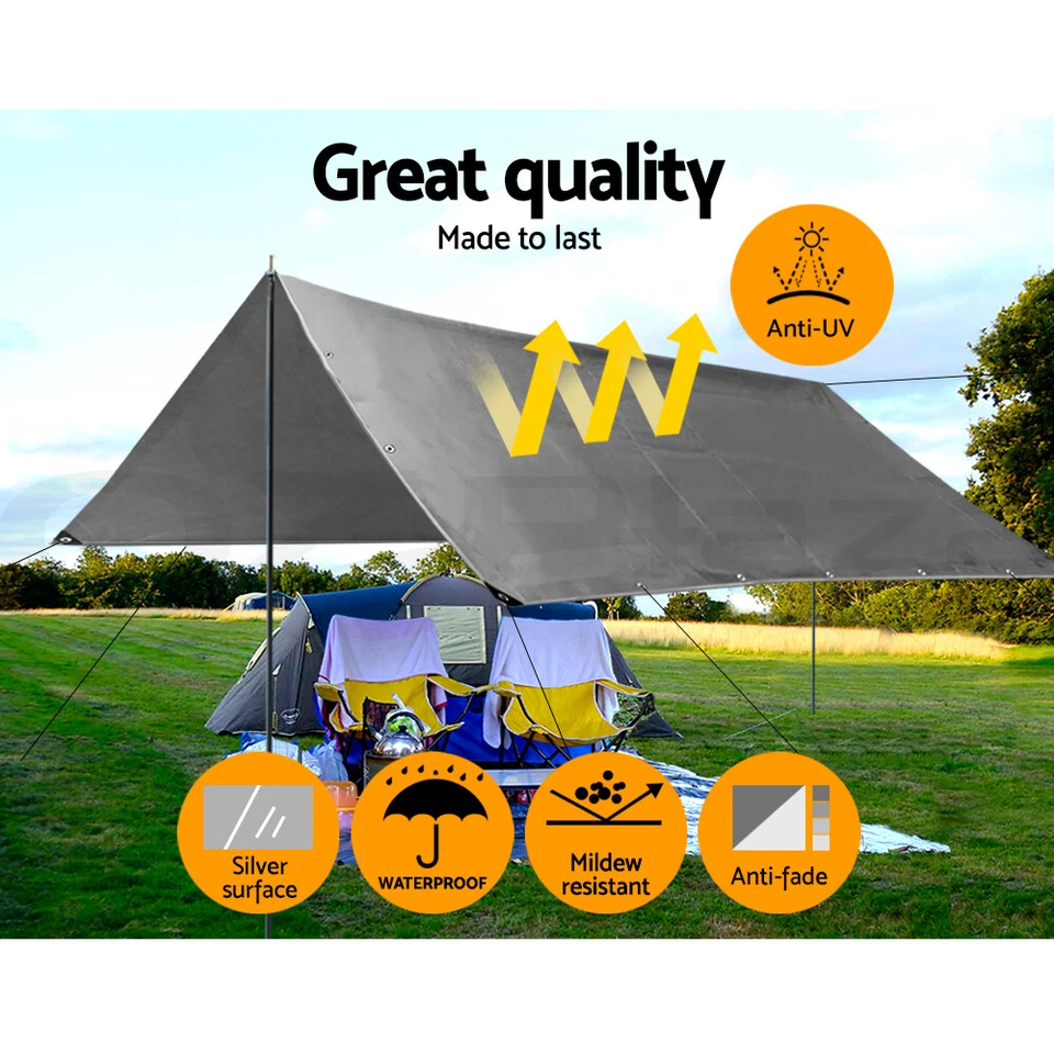 Instahut Tarpaulin Tarp Canvas Camping Poly Tarps Heavy Duty Cover 180gsm Silver - image 3 of 4