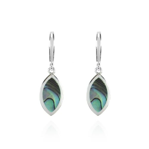 Sterling Silver Abalone Polished Marquise Dangle Earrings - Picture 2 of 3