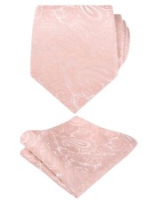 Mens Paisley Necktie and Pocket Square Sets- Blush Pink
