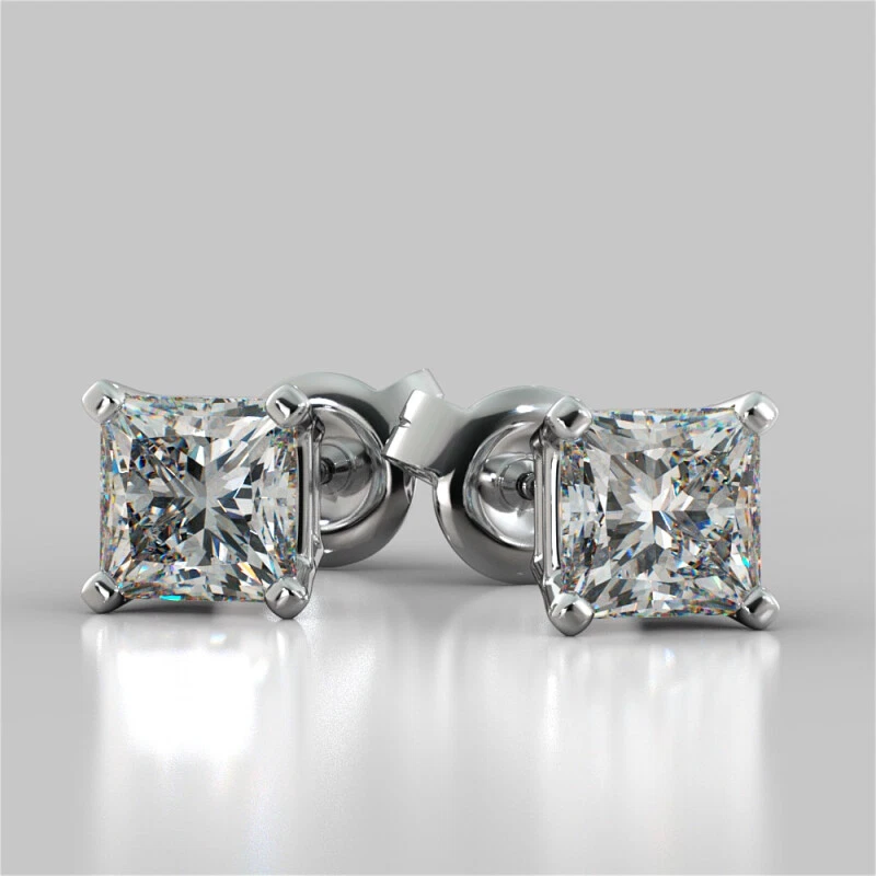 14K YELLOW OR WHITE GOLD STUD EARRINGS LAB CREATED PRINCESS CUT DIAMOND FLAWLESS - Image 4 of 4