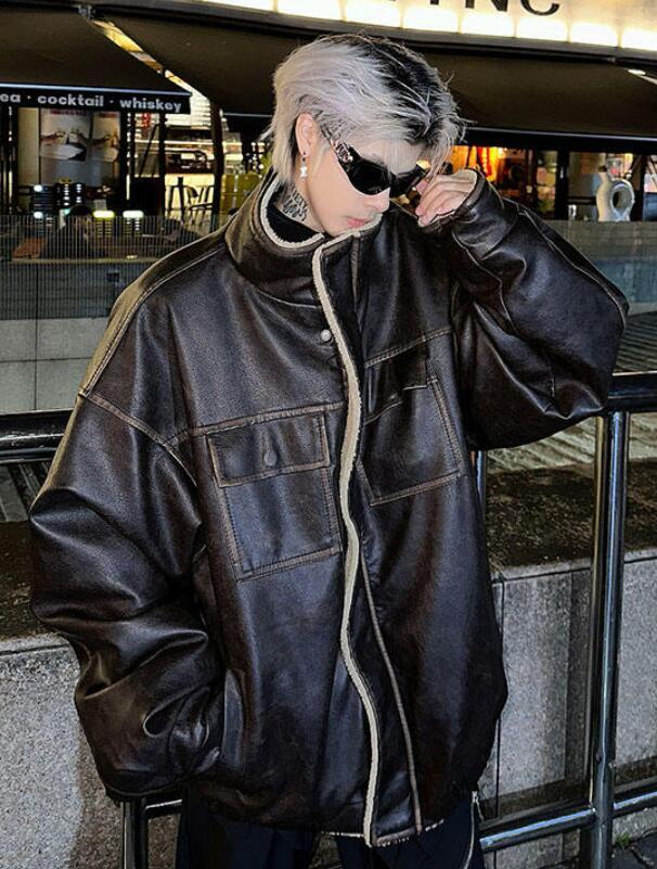 Men's Zipper Short Jacket Punk Gothic Black Faux Leather