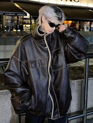 ジャケット・アウター grunge sheep leather short jacket punk Women Studded Punk Rock Jacket Biker Biker Leopard Short