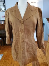 Laundry By Shelli Segal Brown Buttoned Linen Boho Jacket Women's Size 12 Crochet