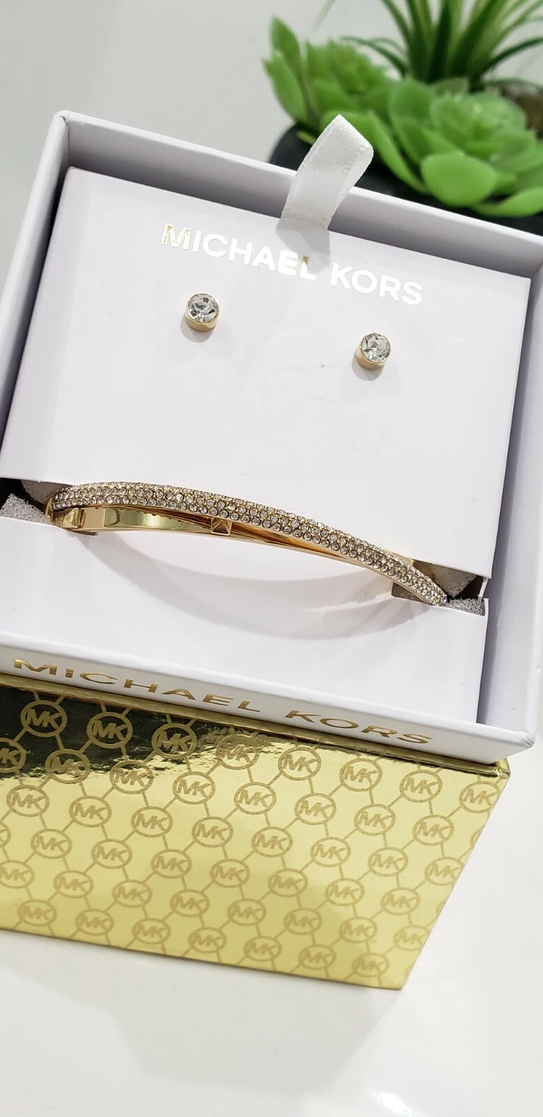 New! Michael Kors G Bangle Bracelet and Stud Earring Set