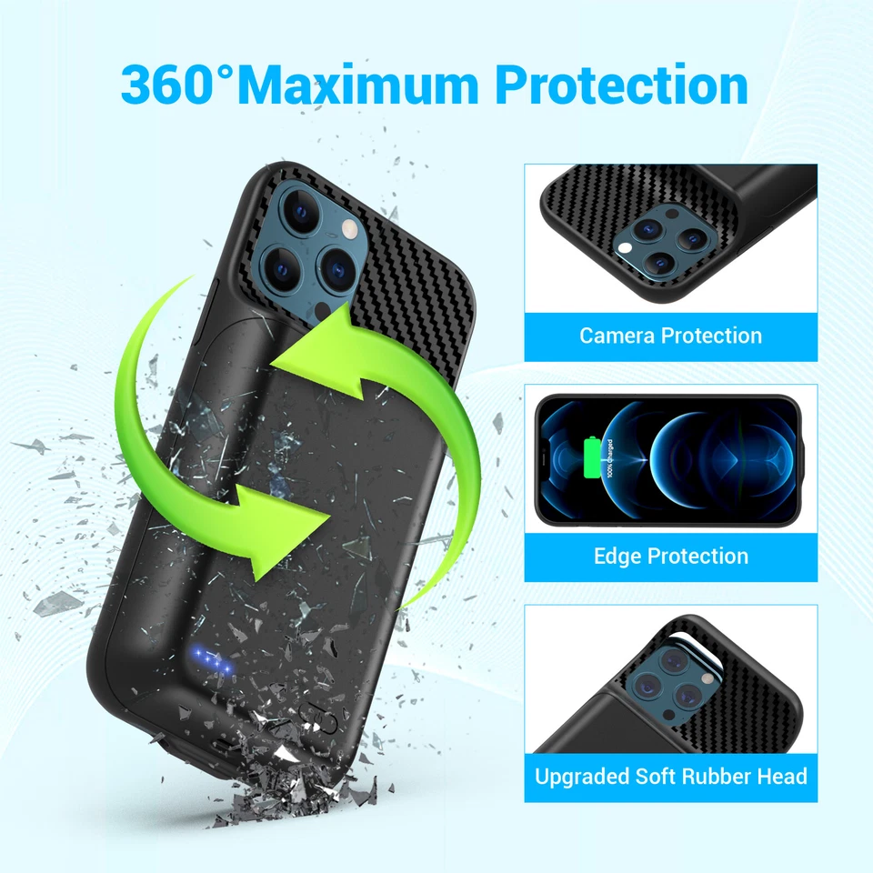 Funda Batería Portátil 13800mAh con Vidrio Templado para iPhone 12 12 Pro (6.1 pulgadas) Foto 4 de 4