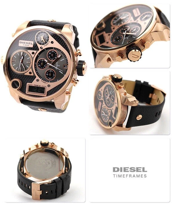 Diesel Mens Gents Rose Gold Big Daddy Chronograph Designer Leather Watch DZ7261