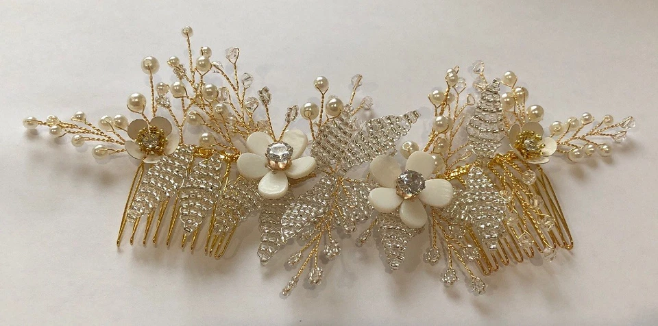Diadema para cabello de novia cristal transparente perla hecho a mano tocado accesorio de boda Foto 4 de 4