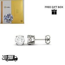 925 Sterling Silver Classic Round Shape Moissanite Pushback Stud Earrings Women