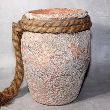 Japanese Antique Takotsubo Octopus Pot Barnacle Rope Wabi Sabi Fishing Jar PV293