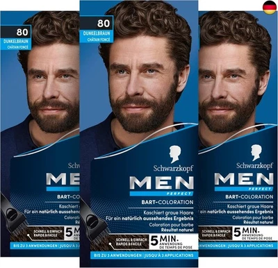 Schwarzkopf Men Perfect Bart-Coloration 80 Natur Schwarz-Braun Stufe 2 (3 X 30