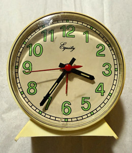 Vintage Equity Working Wind-Up Analog Alarm Clock Round Beige Plastic