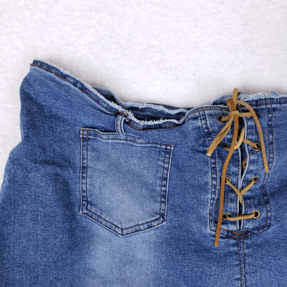 Ashley Stewart 牛仔裙紧身胸衣腰围尺寸 24W 蓝色大码 Y2K 复古别致 — 第 3/4 张图片