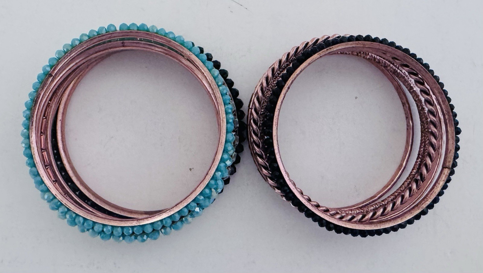 Copper Bangle Bracelets Textured Twisted Faux Bea… - image 4