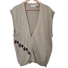 Vintage Antigua Sweater Vest Mens XL 90s Geometric Tan Preppy Academia Grandpa