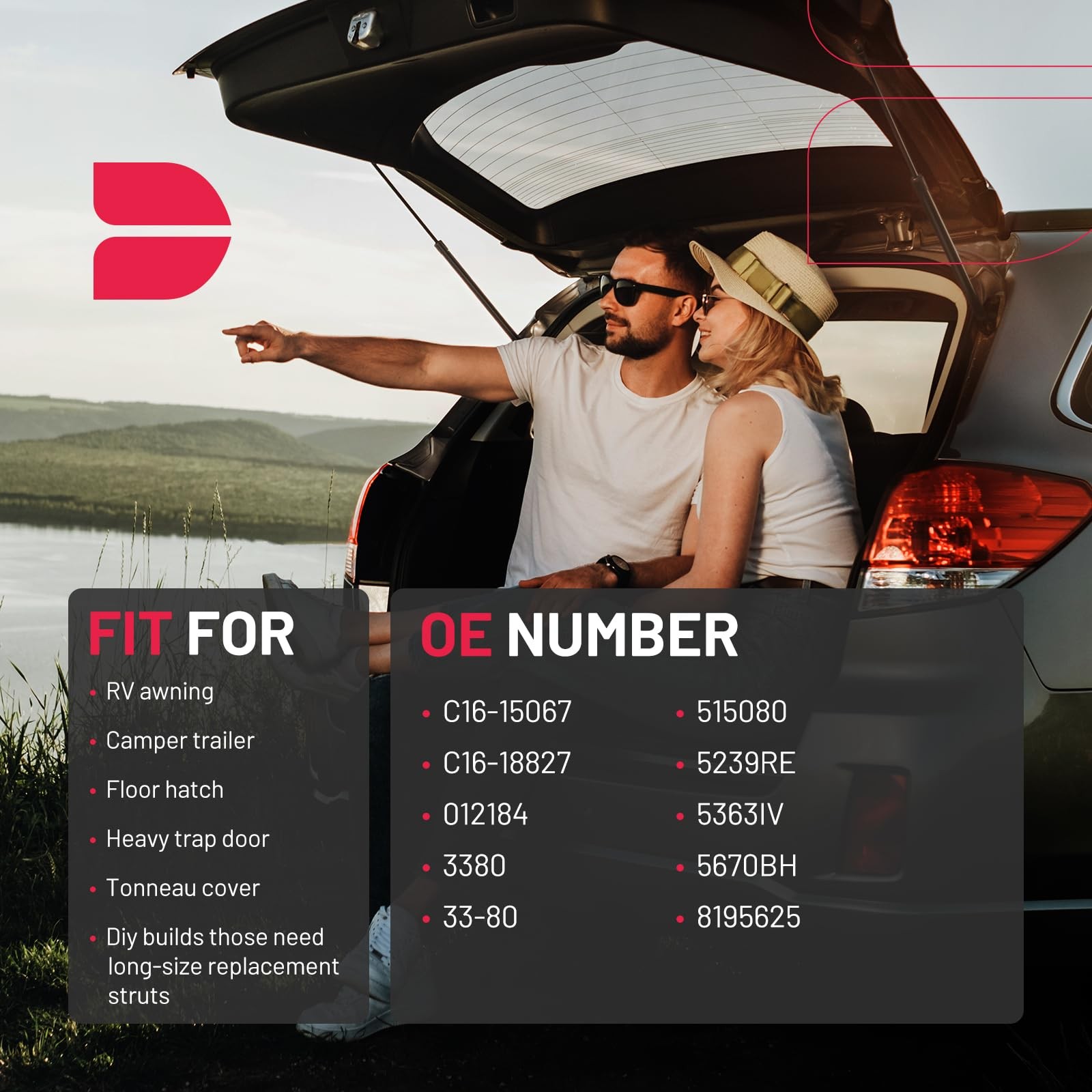 Pair 15" 80Lb 356N Gas Strut Support For Camper Shell Topper Rear Window 8195625