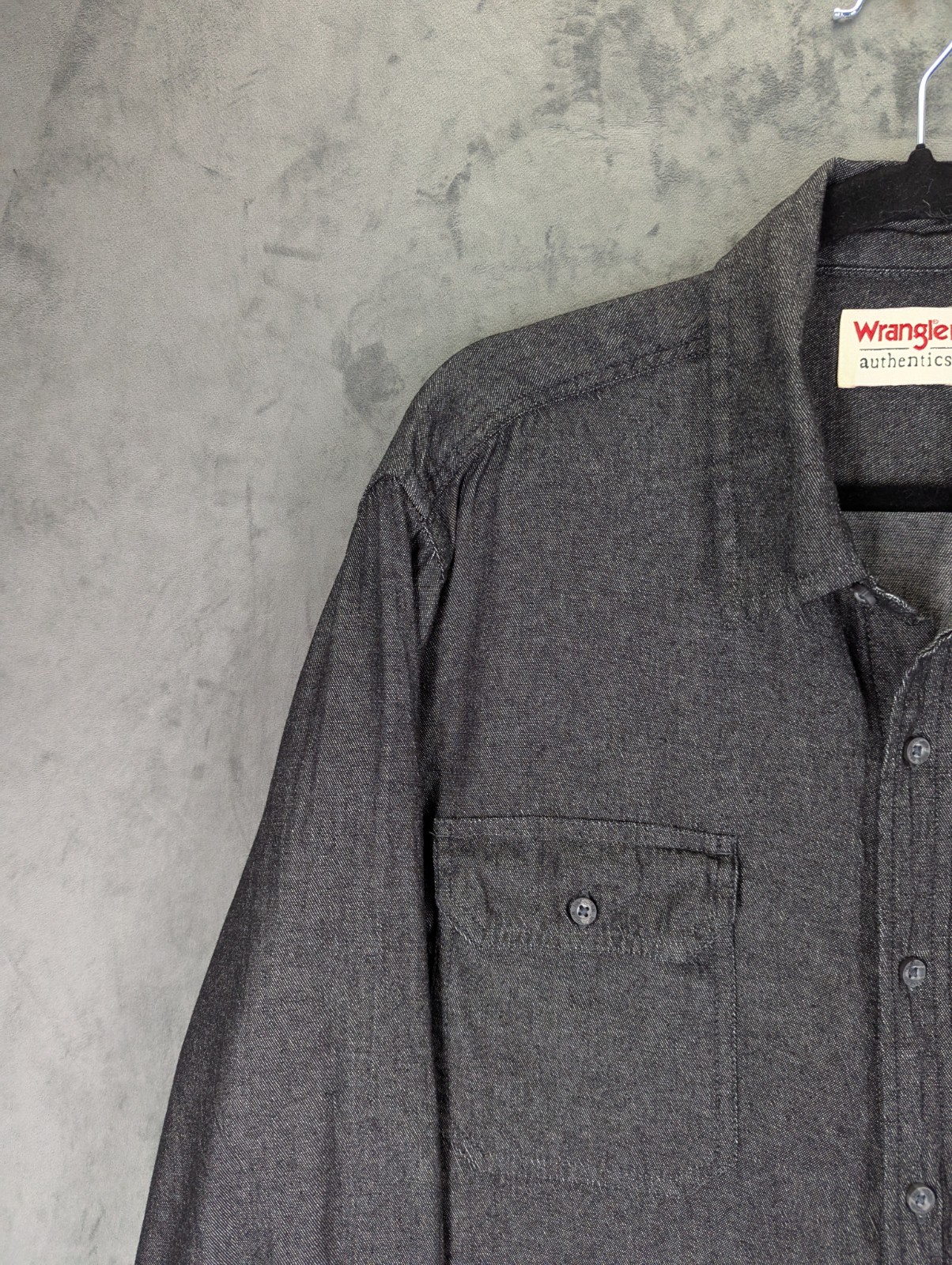 Wrangler Chambray Shirt Mens Large Relaxed USA Fit Charcoal Cotton Long Sleeve image 6