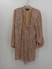 Pre-Owned Lulus Tan Size Small Sequin Short Long Sleeve Dress