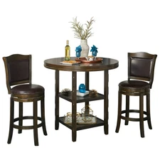 42" 3pc Adam Round Pub Dining Set with Bar Height Swivel Bar Stools Brown