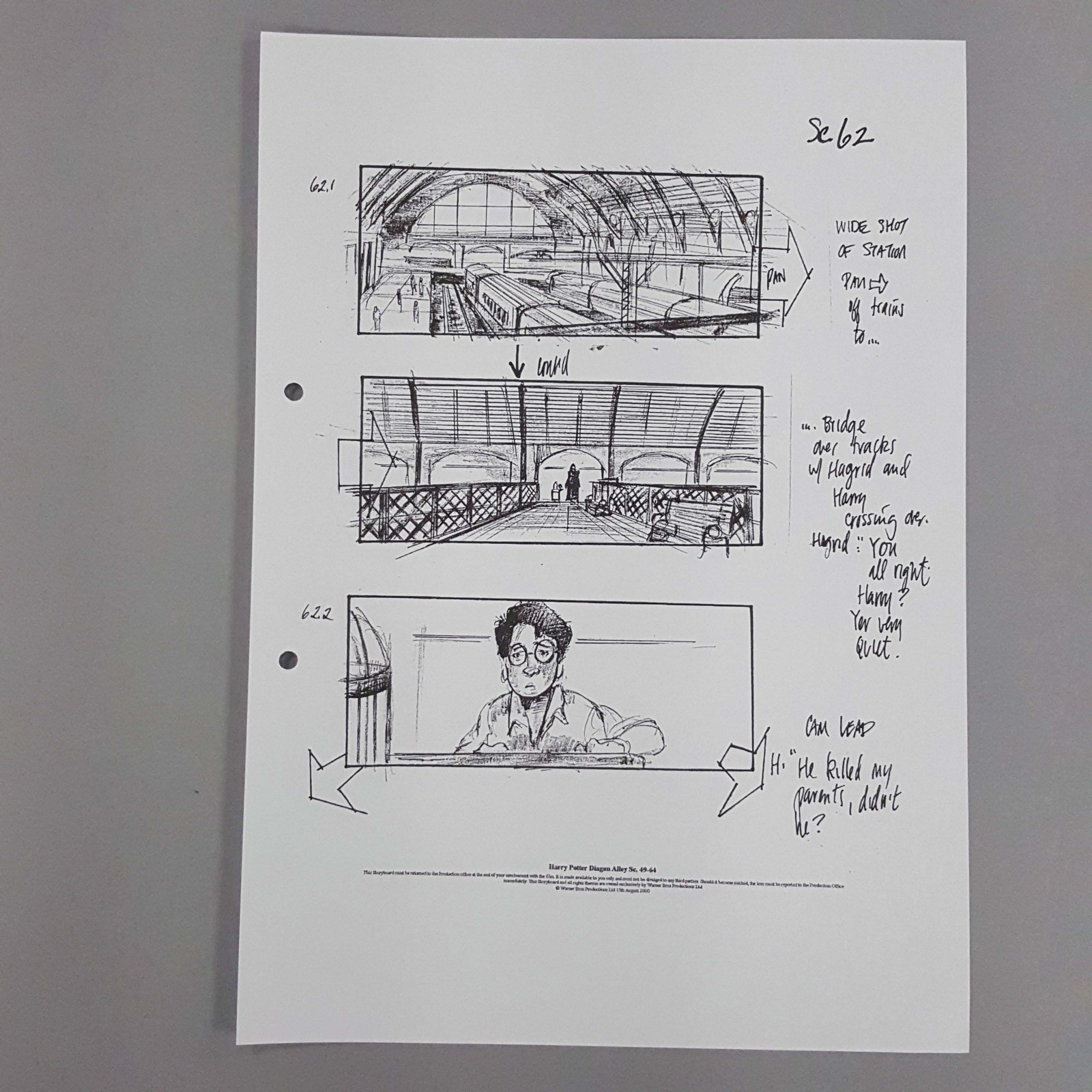 Harry Potter Production Used Storyboard Hagrid Harry Station Sc62 Movie Prop