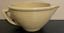 Antique Monmouth Stoneware Maple Leaf Ribbed Batter Bowl Mustard Color 3.75" T