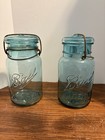 Blue Ball Antique Quart Canning Jars 2 Wire Glass Seals Sure Seal Ideal 1908 — photo 2