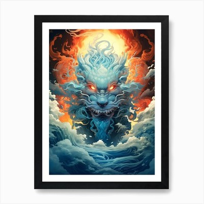 Asiatischer Drache Kunstdruck gerahmt Wandbild Poster Leinwanddruck Bild
