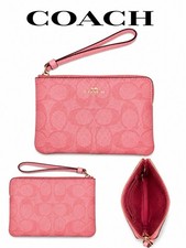 Coach Pink Signature Logo Wristlet Zip Wallet with Credit Card Slots- No Box/Tag