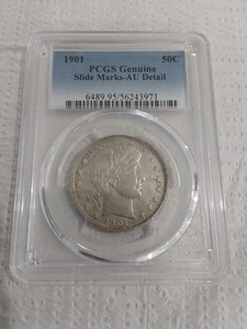 1901-P 50c Barber Half Dollar PCGS GENUINE SLIDE MARKS-AU DETAILS
