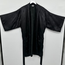 Vintage Jade Silk Blend Kimono Robe One Size Hong Kong Satin Belted Embossed