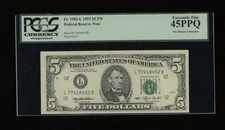 DBR 1993 $5 FRN San Francisco Fr. 1983-L PCGS 45 PPQ Serial L77418452B