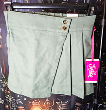 Justice Girls S Green Pleated Skort Built-In Shorts Twill Button School