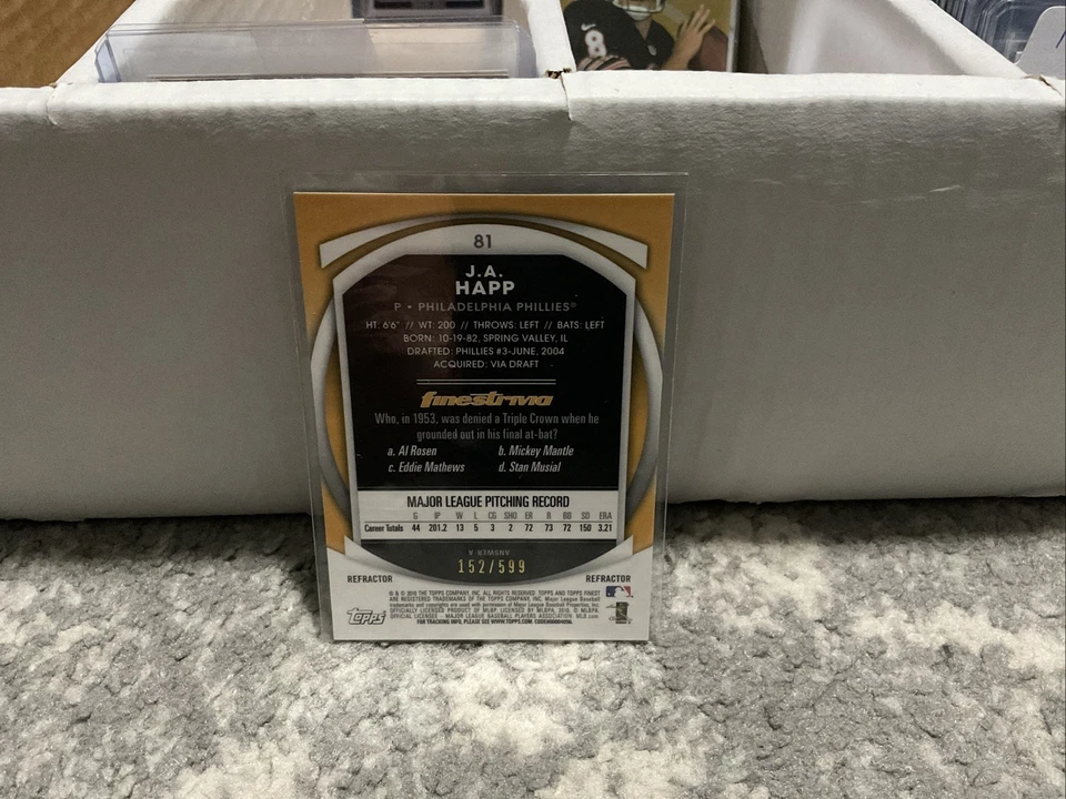 2010 Topps Finest - J.A. Happ #81 Refractor /599 Phillies SP - Image 2 of 3