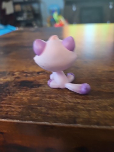 Littlest Pet Shop LPS rosa e viola TABBY CAT #576 viola occhi di trifoglio - Foto 2 di 3