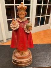 Vtg ANRI Italy Hand Carved Painted Wooden 7.5" Figurine Jesus Infant of Prague