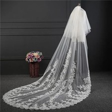 New White 2 Tier 3 Meters Long Lace Applique Cathedral Wedding Bridal Veil With