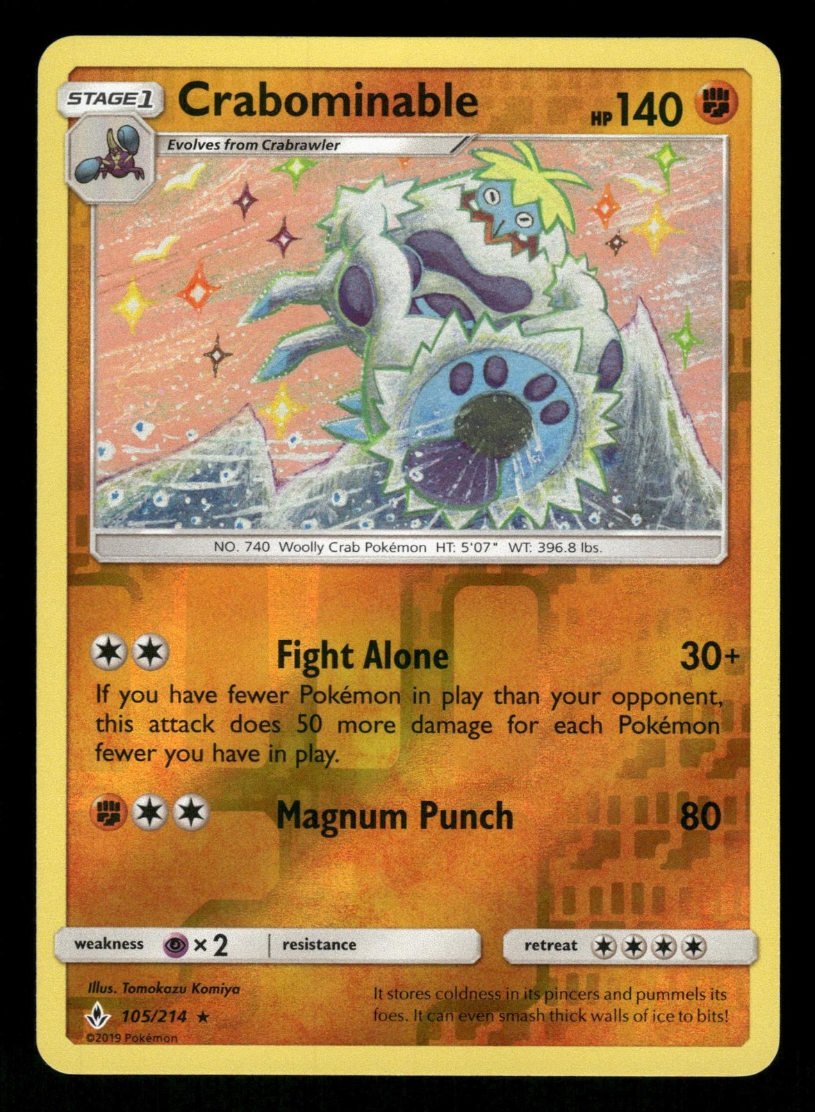 Crabominable 105/214 NM Rare Reverse Holo Unbroken Bonds 2019 Pokemon TCG