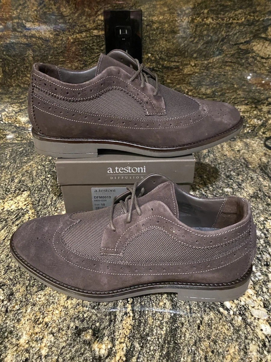 Chaussures Oxford Homme A.Testoni - Cuir De Daim Noir - Fabriqué Main En Italie - Taille 40.5