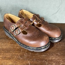 VTG 90s Doc Martens Double Strap Mary Jane Shoes Brown Leather US 8 Crazy Horse