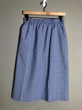 VTG Cricket Lane Blue Plaid 80s Academia Pull On Midi Skirt Sz 14 XS 25  Waist 