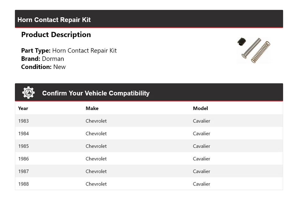 Kit de reparación de contacto de bocina para Chevrolet Cavalier Dorman 1983-1988 1984 1985 1986 Foto 2 de 4
