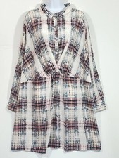 Ellos 1/2 Button Down Size 26 Long Sleeve Plaid Knee Length Dress Office